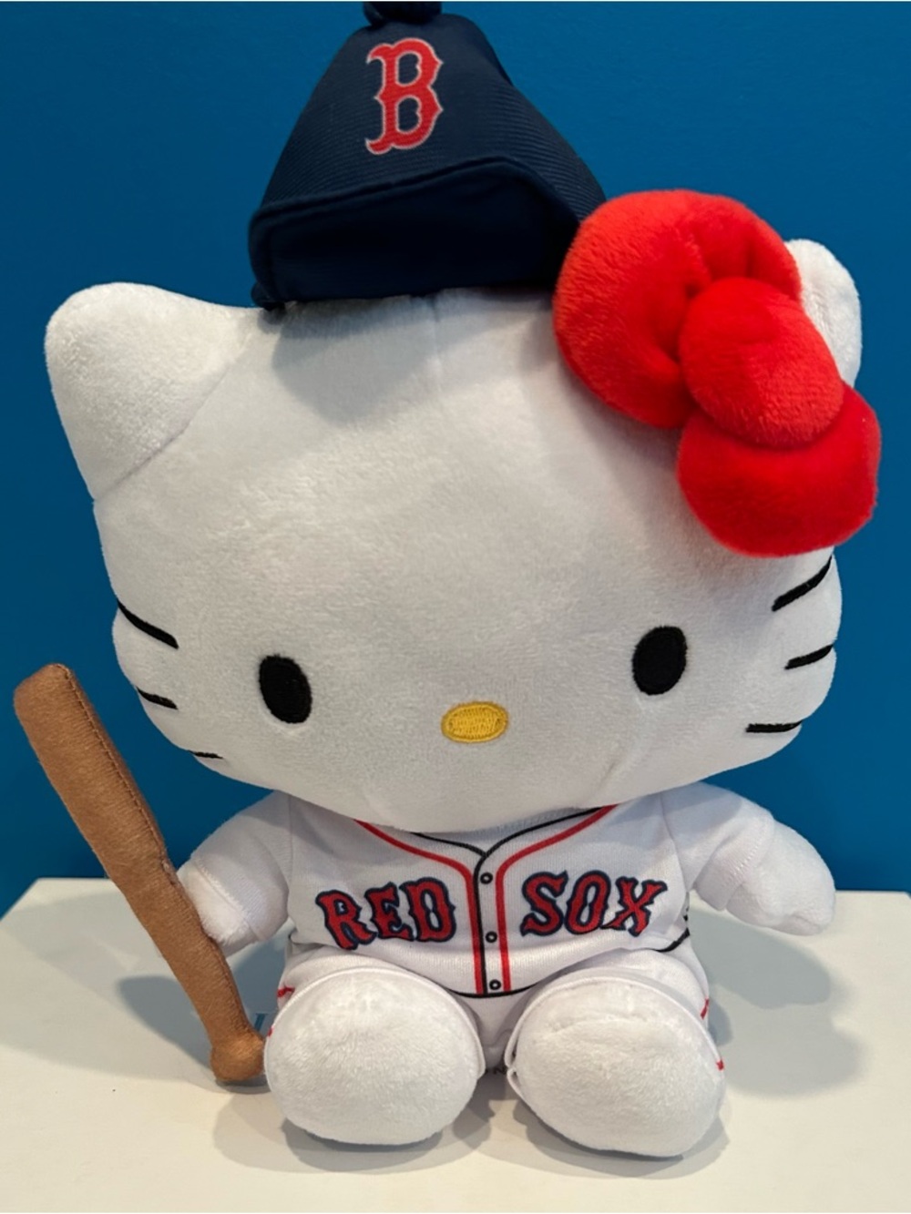 Hello Kitty White Plush in Red Bow & Boston Red Sox Outfit
